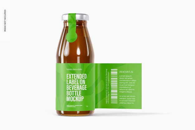 Extended label on beverage bottle mockup