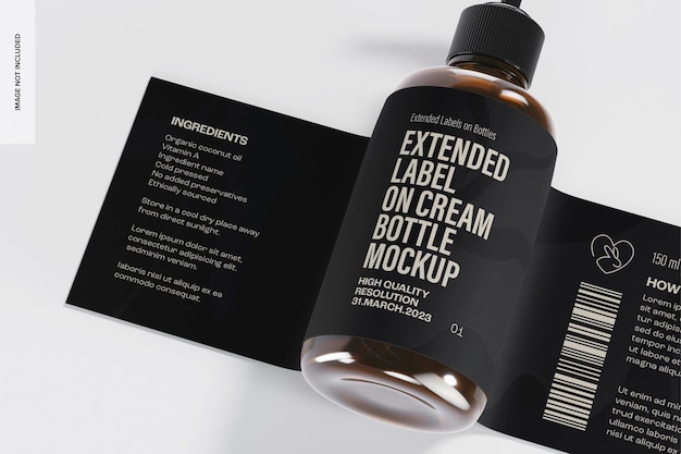Extended label on cream bottle mockup, right view