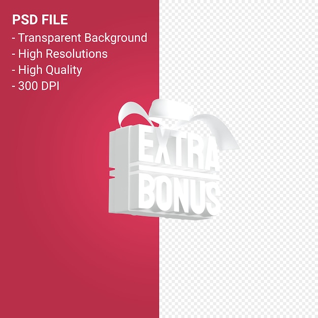 Extra bonus sale with bow and ribbon 3d design on isolated background
