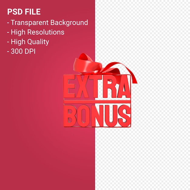 Extra bonus sale with bow and ribbon 3d design on isolated background