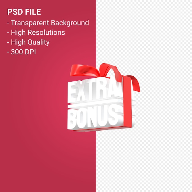 Extra bonus sale with bow and ribbon 3d design on isolated background