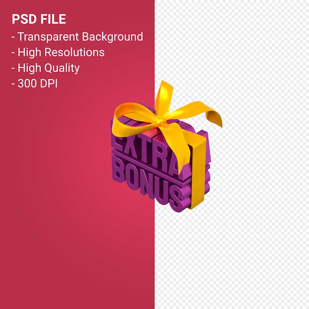 PSD extra bonus sale with bow and ribbon 3d design isolated