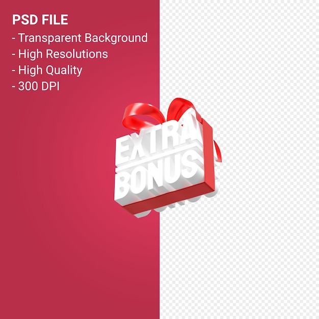 PSD extra bonus sale with bow and ribbon 3d design isolated