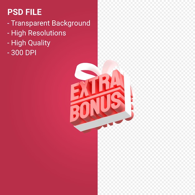 PSD extra bonus sale with bow and ribbon 3d design isolated