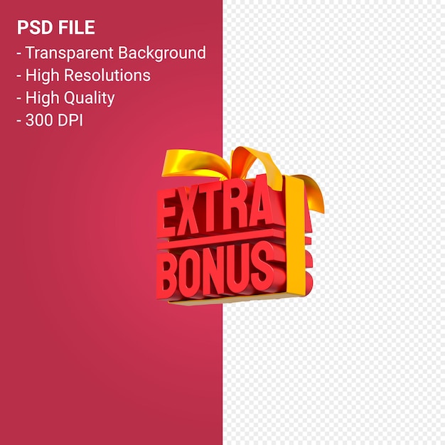 PSD extra bonus sale with bow and ribbon 3d design isolated