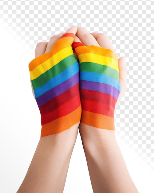 PSD extreme closeup of a rainbow cuffing a pair of hands