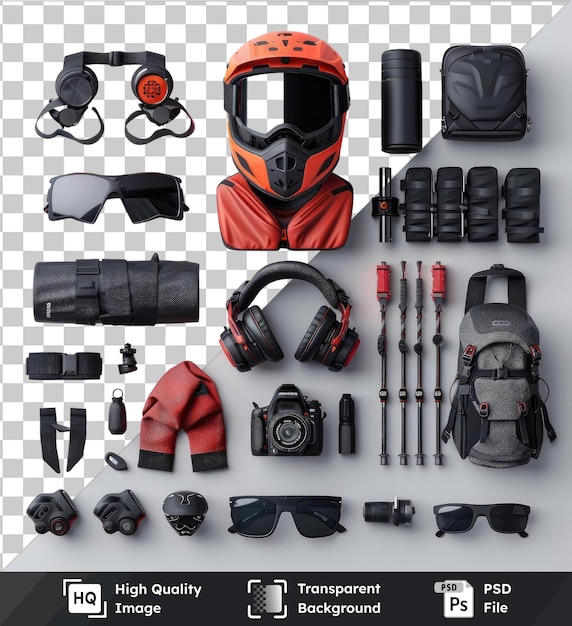 PSD extreme sports equipment set on a isolated background