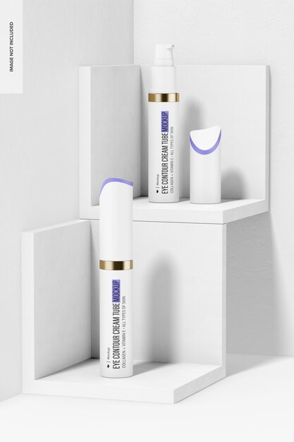 Eye contour cream tubes mockup op podium