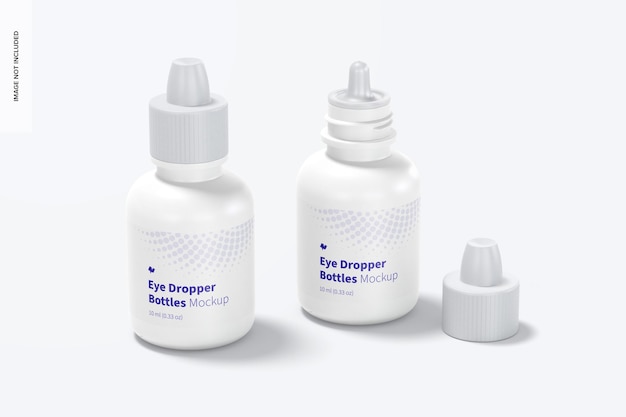 Eye dropper bottles mockup, opened and closed