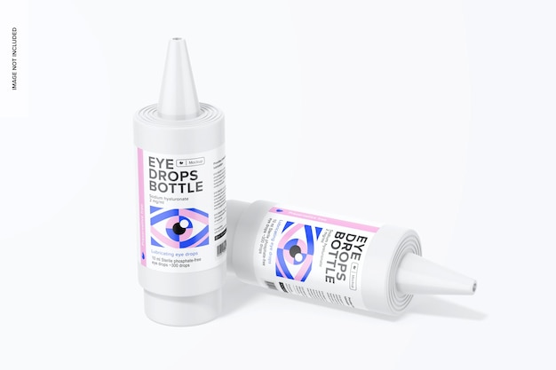 Eye drops bottle mockup, standing and dropped