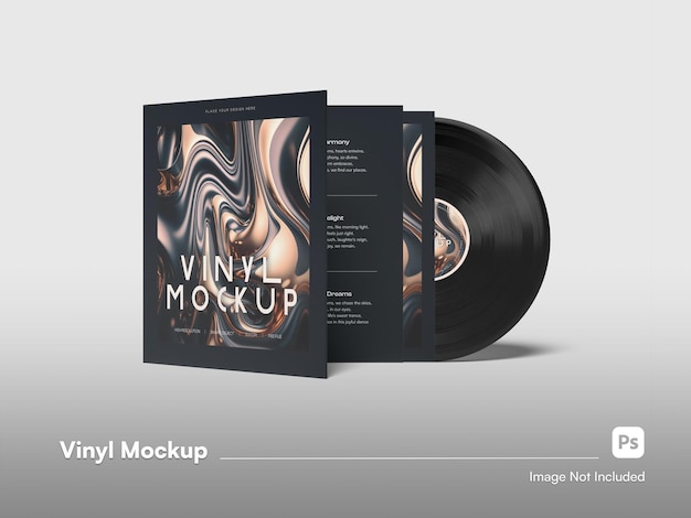 PSD eye level vinyl album record с обложкой упаковки mockup isolated psd