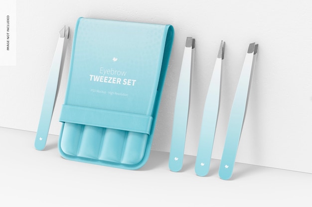 PSD eyebrow tweezer set mockup, leaned