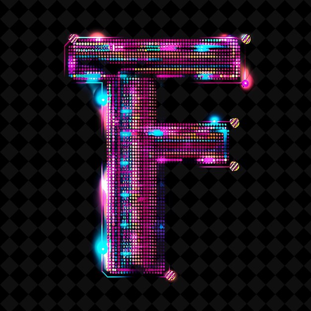 PSD f letter festooned with short neon zigzag strokes complement neon color y2k typo art collections