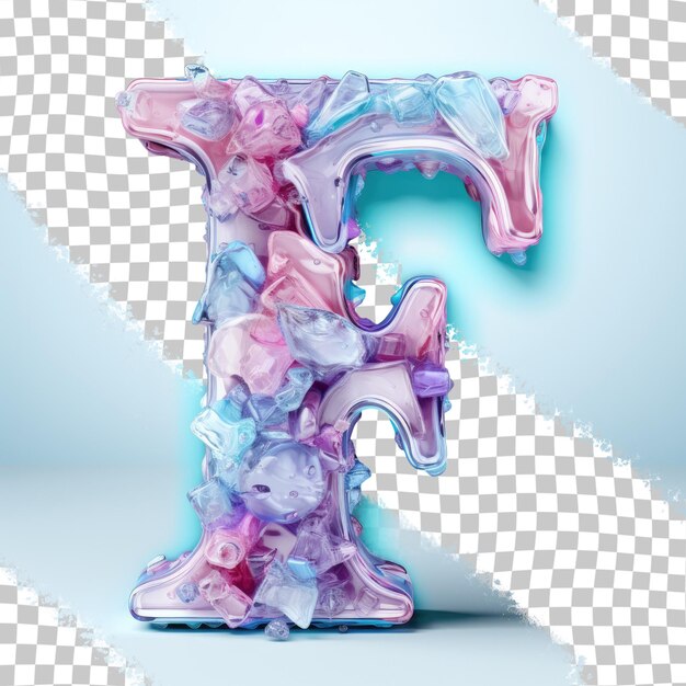 F letter made of ice in transparent background