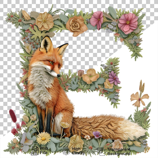 PSD f letter met vos en bloemen op doorzichtige achtergrond inclusief png-bestand