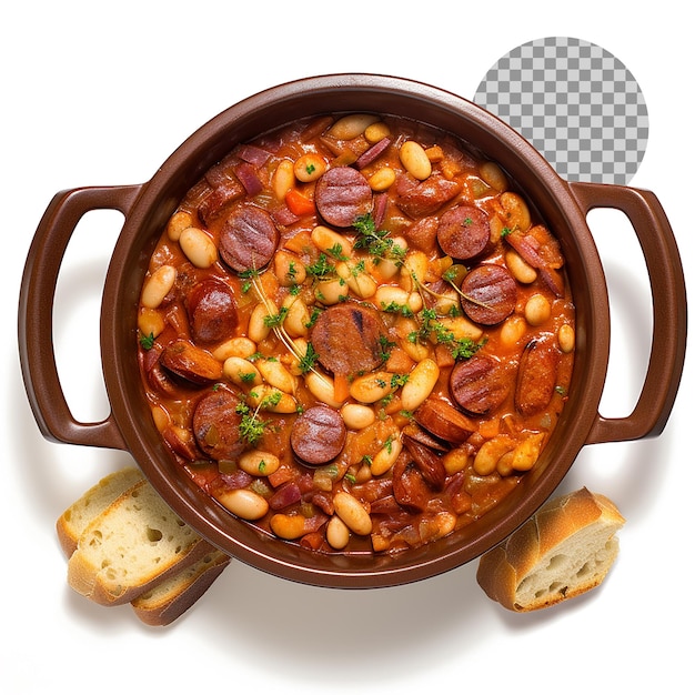 Fabada ricco stufato di fagioli spagnoli su sfondo trasparente