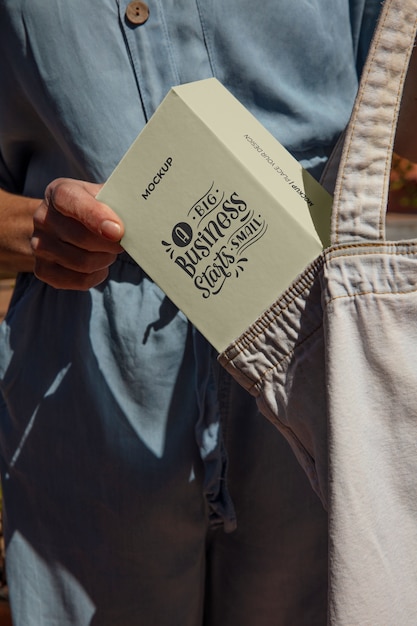 fabric bag  with box mockup