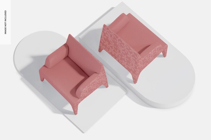 PSD fabric chairs mockup, high angle view