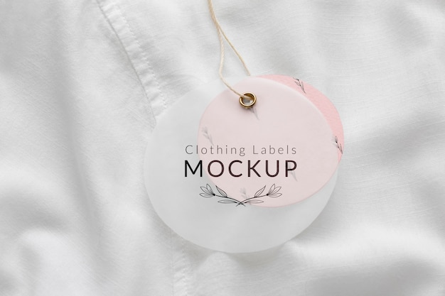 PSD fabric clothing labels mockup in real context