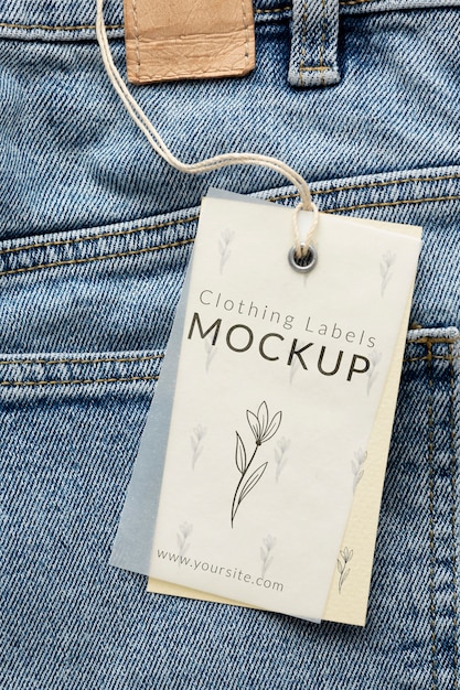 PSD fabric clothing labels mockup in real context