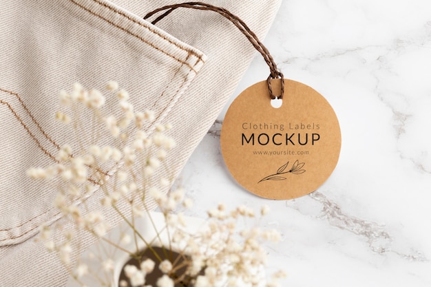 PSD fabric clothing labels mockup in real context