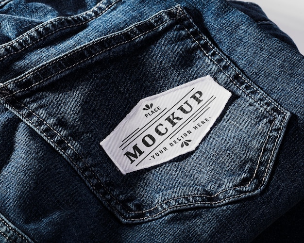 PSD fabric clothing patch mock-up on denim