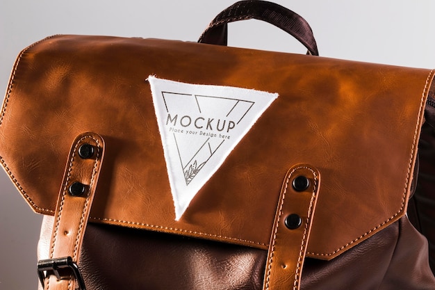 fabric clothing patch mock-up on leather bag