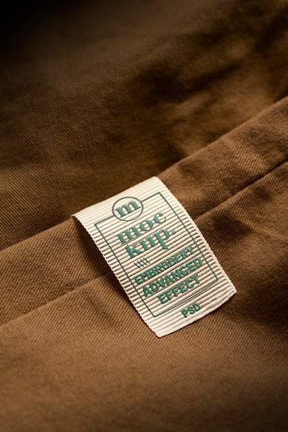 PSD etichetta in tessuto sul modello di abbigliamento