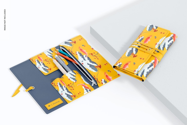 PSD fabric pencil pouches mockup, perspective