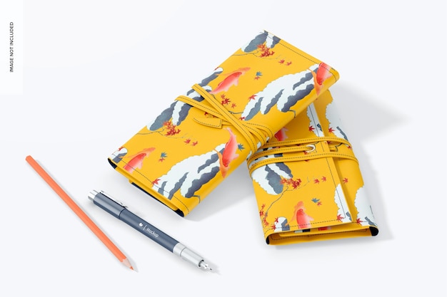 PSD fabric pencil pouches mockup, stacked