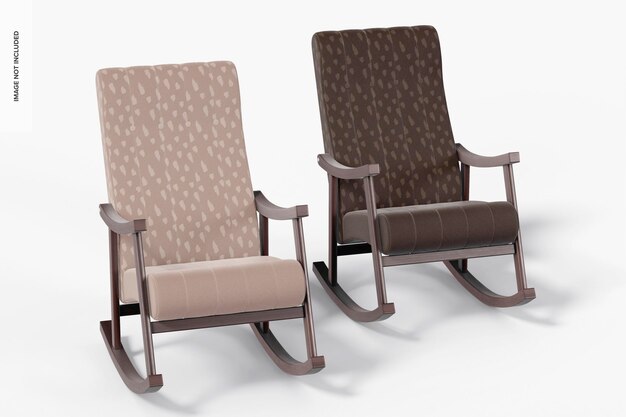 PSD fabric rocking chairs mockup, left view