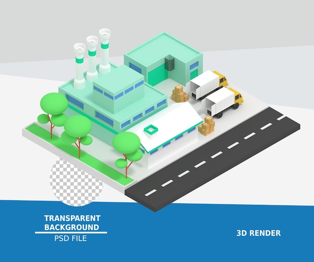 Fabrika ve deponun 3D render illüstrasyonu