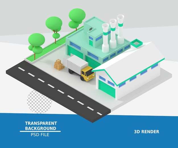 Fabrika ve deponun 3D render illüstrasyonu