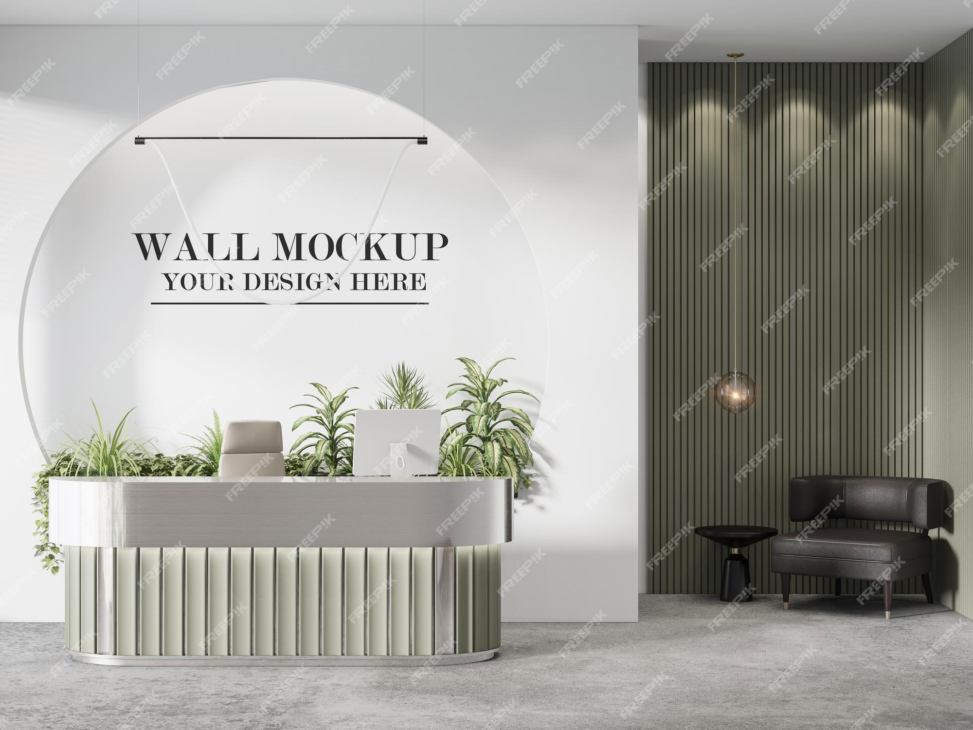 Premium PSD | Fabulous small reception desk wall for your logo or brand name