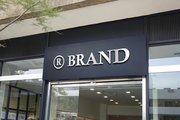 店のブラックサインの正面ロゴモックアップ