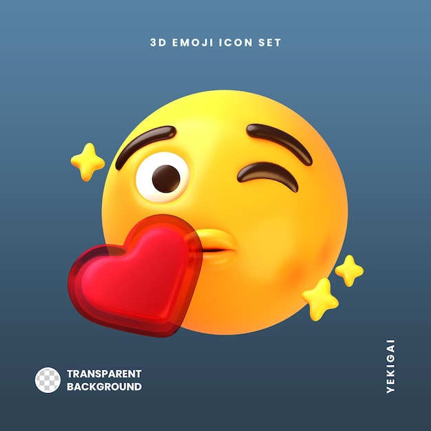 PSD Пакет 3d иллюстраций emoji для лица, посылающего любовный поцелуй