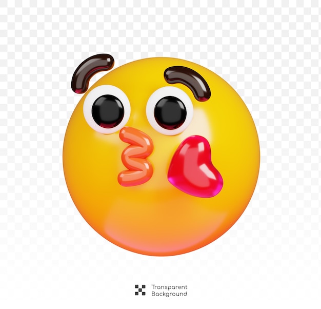 Face blowing a kiss emoji 3d rendering of emoticon on transparent background