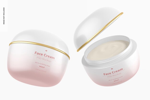 PSD face cream mockup, opened and closed