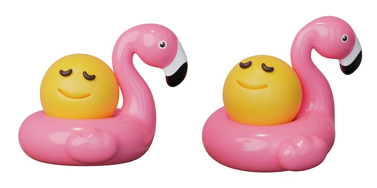 PSD face emoji lying on a flamingo tube 3d icon