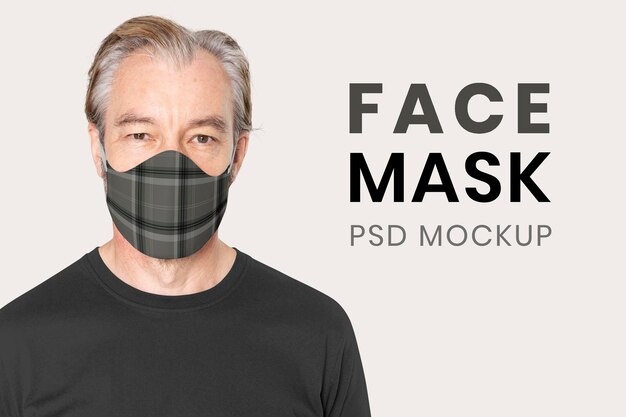 PSD maschera per il viso mockup psd per il nuovo annuncio di abbigliamento senior normale