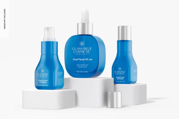 Face Oil Jars Set Mockup op Podium 02