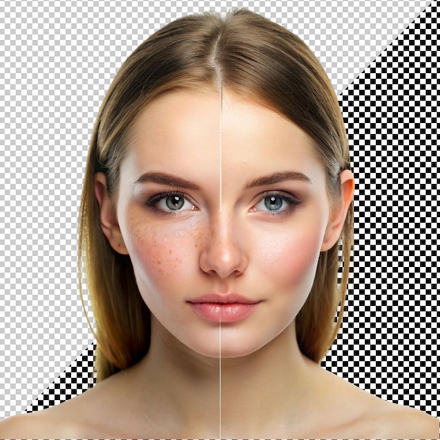 Face of young woman with zoom circles before and after