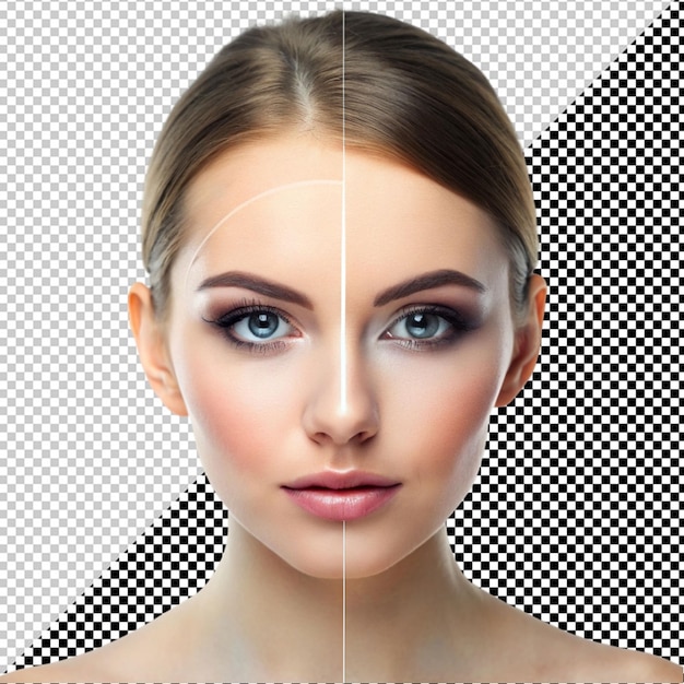 PSD face of young woman with zoom circles before and after