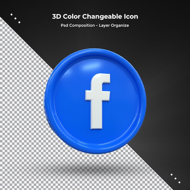 Facebook 3d Social Media Ikona Kolorowa Błyszcząca Ikona 3d Koncepcja Renderowania 3d