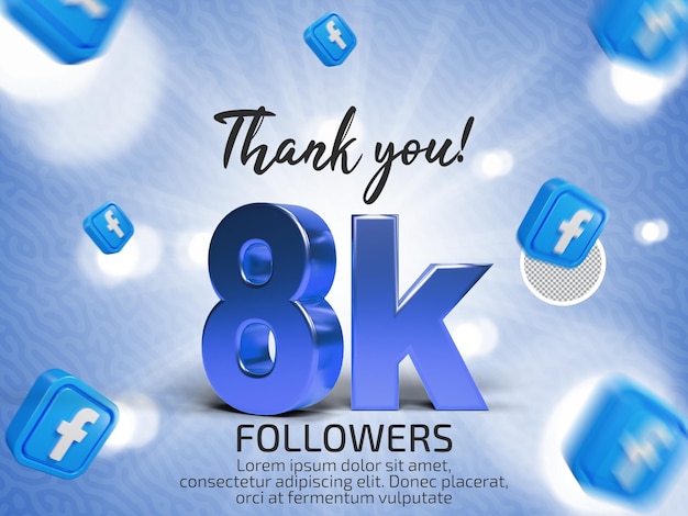 PSD facebook 8k follower celebration psd with editable text