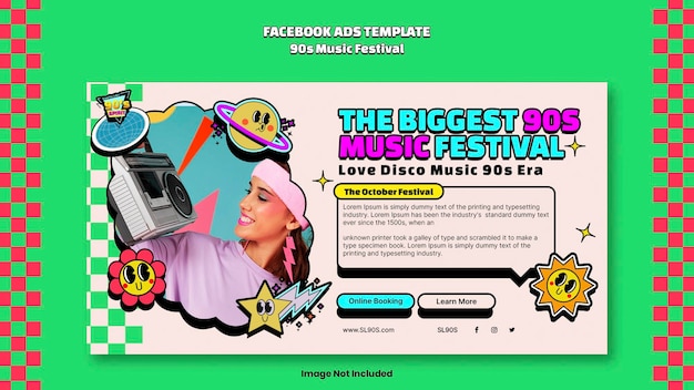 Facebook ads template music festival retro 2023