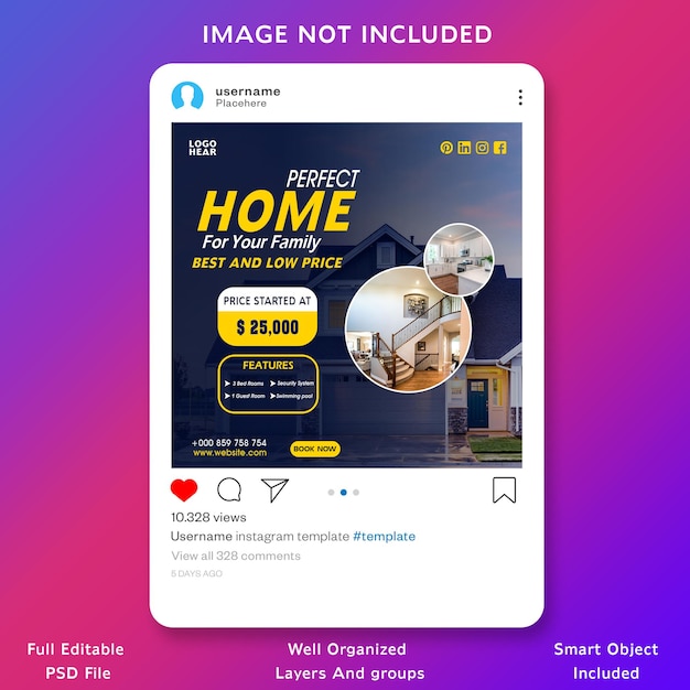 PSD 주택 판매용 facebook 및 instagram 소셜 미디어 게시물 템플릿