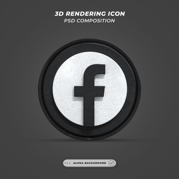 PSD facebook application black logo on 3d rendering