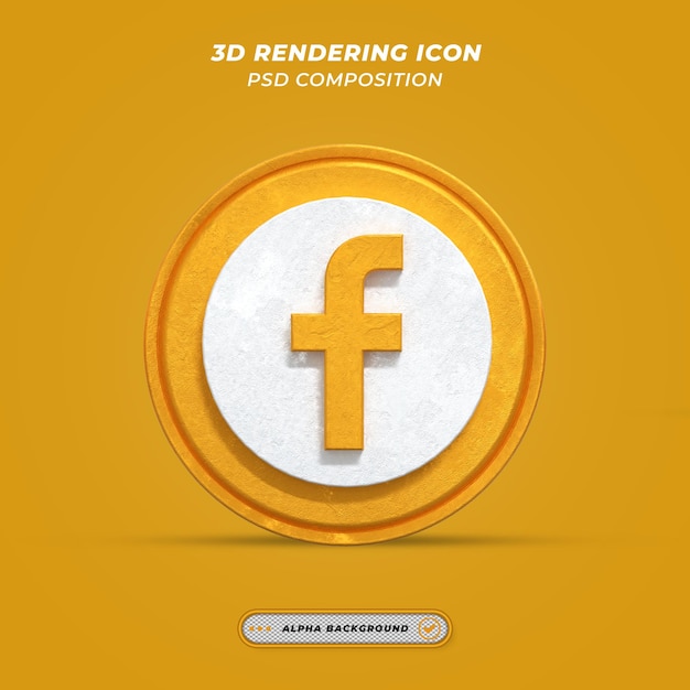 Facebook application gold logo on 3d rendering