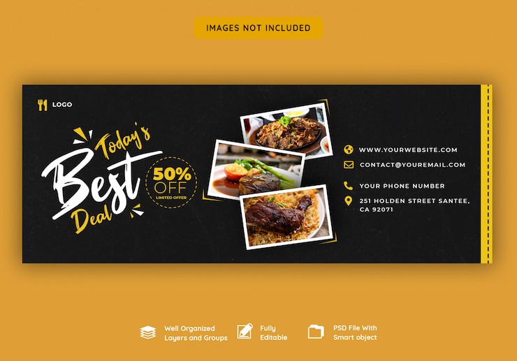 PSD facebook cover banner template for food and restaurant